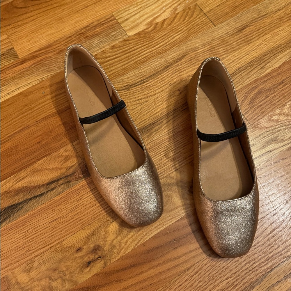 Madewell Gold Flats with Black Strap